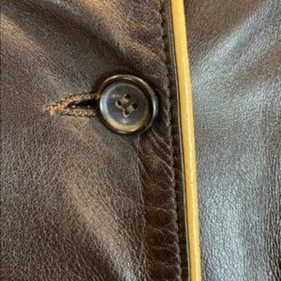 Rare vintage Mark Eisen collection brown leather coat with light tan piping - Picture 7 of 9